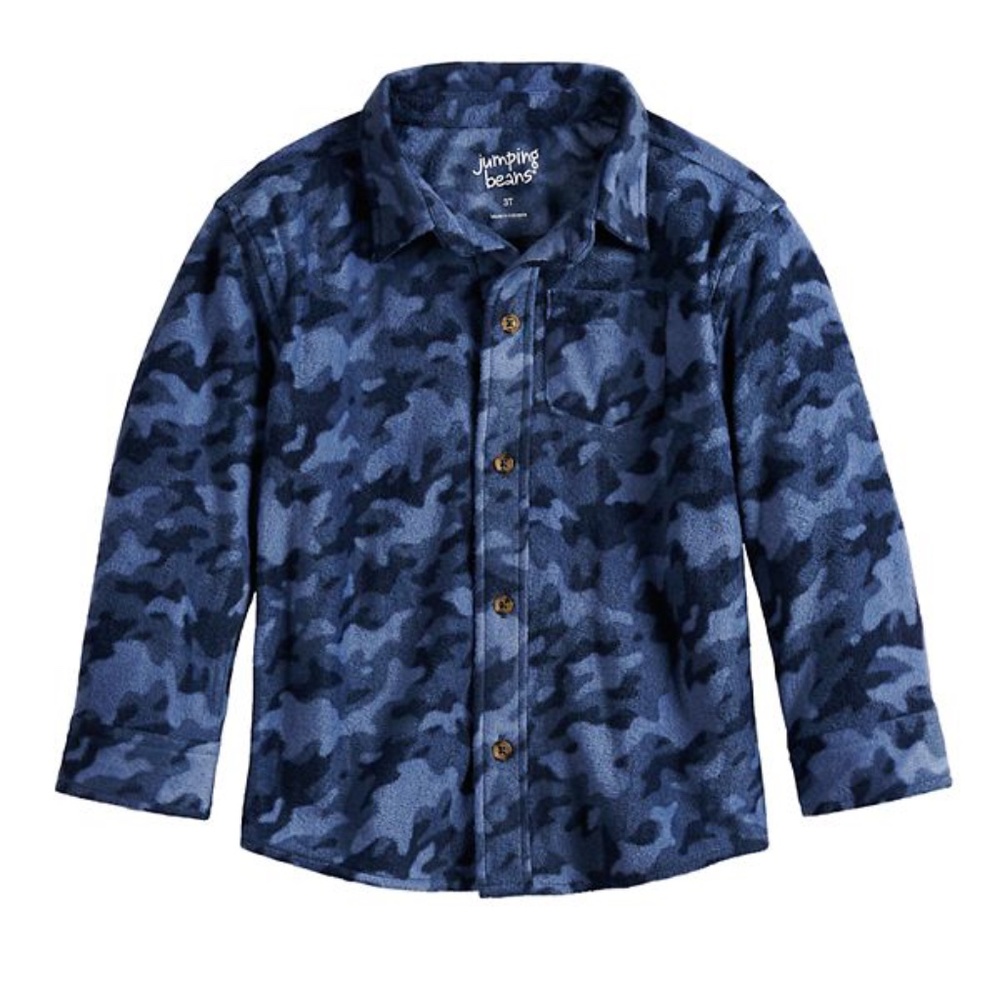 Boys Camouflaged Fleece Button Down Shirt 3T